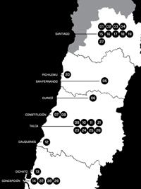 Mapa desarrollado por Sentidos Comunes con colaboración del Observatorio de Reconstrucción de la FAU, Universidad de Chile (Simbología en enlaces destacados)