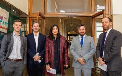 Conall Morisson; Sebastián Marambio; Xiomara Troncoso; Jefe de Egresados, Pablo Rubio; y Rodrigo Stein.